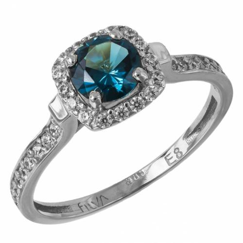 Γυναικείο λευκόχρυσο δαχτυλίδι Κ14 με τετράγωνη ροζέτα London Blue 035192 035192 Χρυσός 14 Καράτια