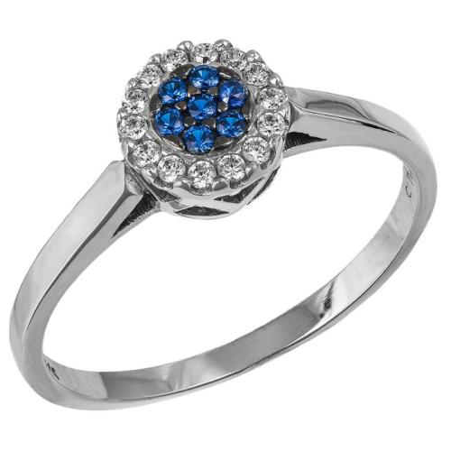 λευκόχρυσο γυναικείο δαχτυλίδι Κ14 ροζέτα με μπλε ζιργκόν 035569 035569 Χρυσός 14 Καράτια