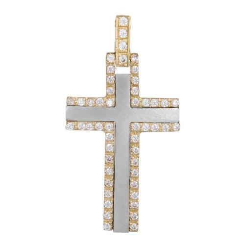 Σταυροί Βάπτισης - Αρραβώνα Δίχρωμος βαπτιστικός σταυρός με ζιργκόν Κ14 036570 036570 Γυναικείο Χρυσός 14 Καράτια