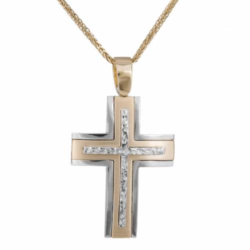 Βαπτιστικοί Σταυροί με Αλυσίδα Βαπτιστικός σταυρός για αγόρι σε διχρωμία Κ14 με αλυσίδα 034267C 034267C Ανδρικό Χρυσός 14 Καράτια