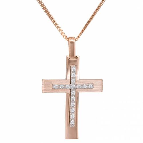 Βαπτιστικοί Σταυροί με Αλυσίδα Βαπτιστικός σταυρός με αλυσίδα σε ροζ χρυσό Κ14 033898C 033898C Γυναικείο Χρυσός 14 Καράτια