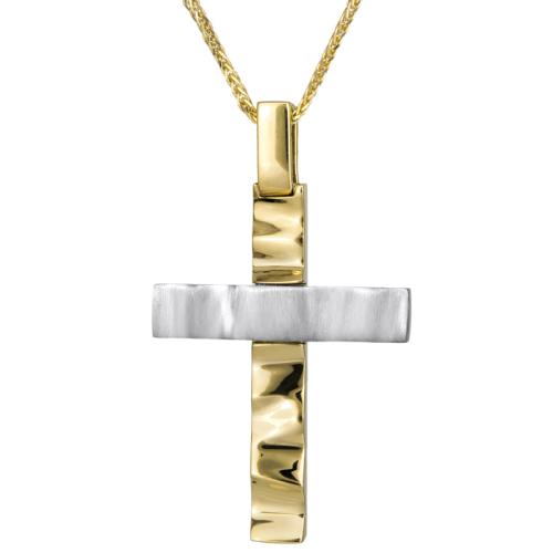 Βαπτιστικοί Σταυροί με Αλυσίδα Δίχρωμος αντρικός σταυρός με αλυσίδα 14Κ 024801C 024801C Ανδρικό Χρυσός 14 Καράτια