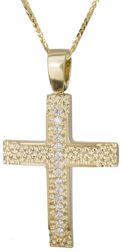 Βαπτιστικοί Σταυροί με Αλυσίδα Γυναικείος ανάγλυφος σταυρός 14Κ C022139 022139C Γυναικείο Χρυσός 14 Καράτια