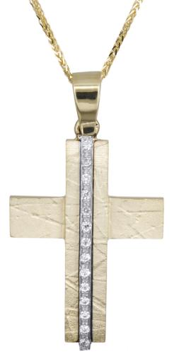Βαπτιστικοί Σταυροί με Αλυσίδα Γυναικείος δίχρωμος σταυρός 14Κ C021473 021473C Γυναικείο Χρυσός 14 Καράτια