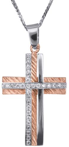 Βαπτιστικοί Σταυροί με Αλυσίδα Γυναικείος δίχρωμος σταυρός με αλυσίδα Κ14 C023367 023367C Γυναικείο Χρυσός 14 Καράτια