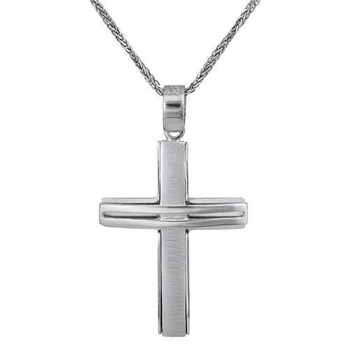 Βαπτιστικοί Σταυροί με Αλυσίδα Λευκόχρυσος σταυρός με αλυσίδα Κ14 για αγόρι 028545C 028545C Ανδρικό Χρυσός 14 Καράτια