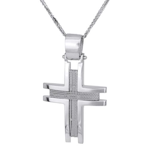 Βαπτιστικοί Σταυροί με Αλυσίδα Λευκόχρυσος σταυρός με αλυσίδα Κ14 συρματερός 028125C 028125C Ανδρικό Χρυσός 14 Καράτια