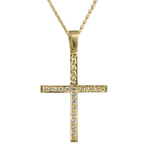 Βαπτιστικοί Σταυροί με Αλυσίδα Χρυσός σταυρός Κ14 με αλυσίδα C012310 012310C Γυναικείο Χρυσός 14 Καράτια