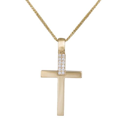 Βαπτιστικοί Σταυροί με Αλυσίδα Χρυσός σταυρός με αλυσίδα και ζιργκόν Κ14 038472C 038472C Γυναικείο Χρυσός 14 Καράτια