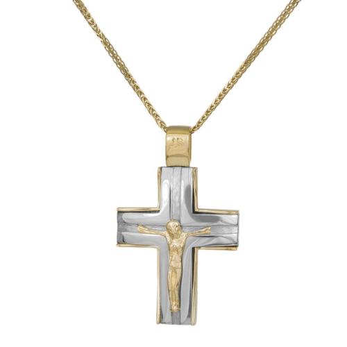 Βαπτιστικοί Σταυροί με Αλυσίδα Δίχρωμος σταυρός βάπτισης Κ14 σετ με αλυσίδα 038119C 038119C Ανδρικό Χρυσός 14 Καράτια