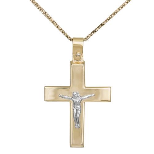 Βαπτιστικοί Σταυροί με Αλυσίδα Δίχρωμος σταυρός βάπτισης με τον Εσταυρωμένο Κ9 038531C 038531C Ανδρικό Χρυσός 9 Καράτια