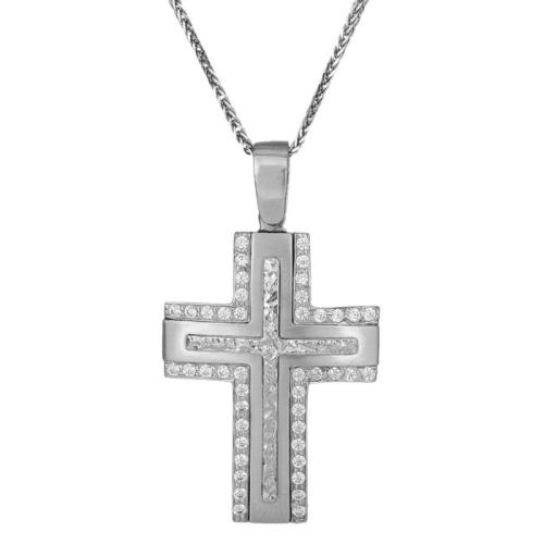 Βαπτιστικοί Σταυροί με Αλυσίδα Λευκόχρυσος σταυρός 14Κ για αρραβώνα C018085 018085C Γυναικείο Χρυσός 14 Καράτια