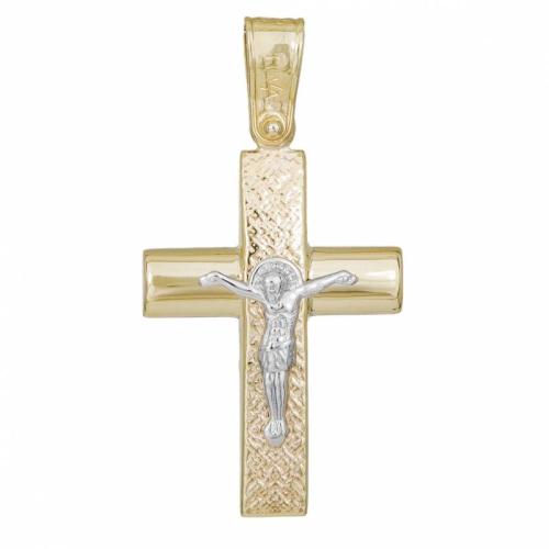 Σταυροί Βάπτισης - Αρραβώνα Δίχρωμος Ανδρικός Σταυρός 14Κ με Τον Εσταυρωμένο 033349 033349 Ανδρικό Χρυσός 14 Καράτια