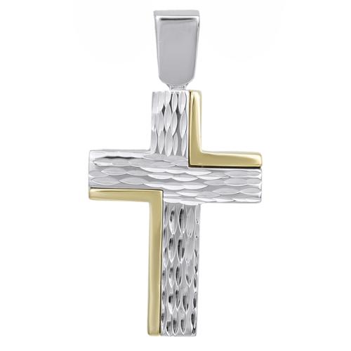 Σταυροί Βάπτισης - Αρραβώνα Δίχρωμος σταυρός Κ14 σκαλιστός 029509 029509 Ανδρικό Χρυσός 14 Καράτια