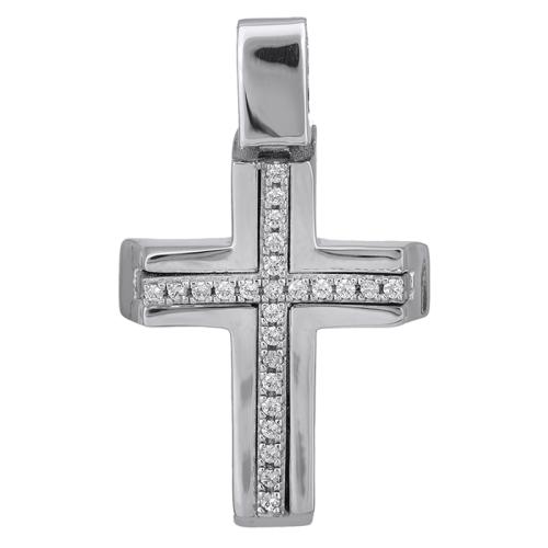 Σταυροί Βάπτισης - Αρραβώνα Λευκόχρυσος γυναικείος σταυρός Κ14 με ζιργκόν 028498 028498 Γυναικείο Χρυσός 14 Καράτια