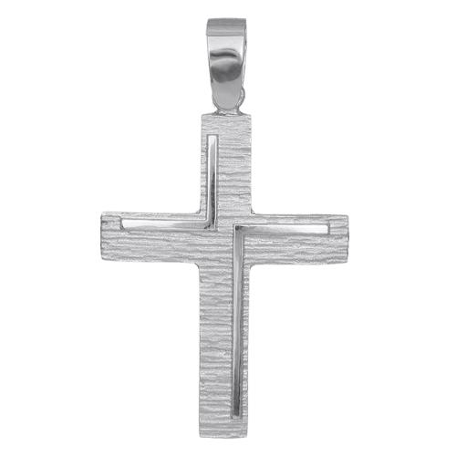 Σταυροί Βάπτισης - Αρραβώνα Λευκόχρυσος σταυρός Κ14 ανάγλυφος 029679 029679 Ανδρικό Χρυσός 14 Καράτια