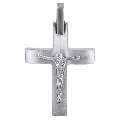Σταυροί Βάπτισης - Αρραβώνα Λευκόχρυσος σταυρός Κ14 ματ με τον Εσταυρωμένο 029388 029388 Ανδρικό Χρυσός 14 Καράτια