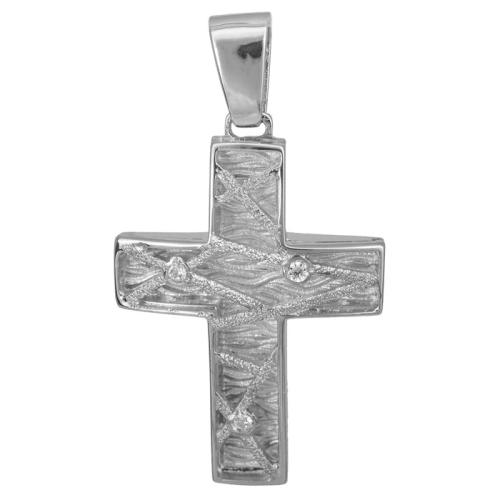 Σταυροί Βάπτισης - Αρραβώνα Λευκόχρυσος σταυρός με πέτρες Κ14 028165 028165 Γυναικείο Χρυσός 14 Καράτια