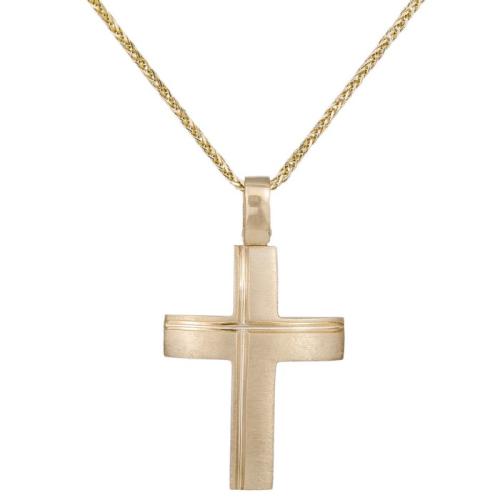 Βαπτιστικοί Σταυροί με Αλυσίδα Ανδρικός ματ σταυρός βάπτισης Κ14 με αλυσίδα 035292C 035292C Ανδρικό Χρυσός 14 Καράτια