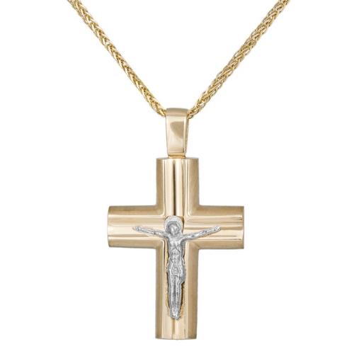 Βαπτιστικοί Σταυροί με Αλυσίδα Χειροποίητος σταυρός αρραβώνα με αλυσίδα Κ14 με τον Εσταυρωμένο 035302C 035302C Ανδρικό Χρυσός 14 Καράτια