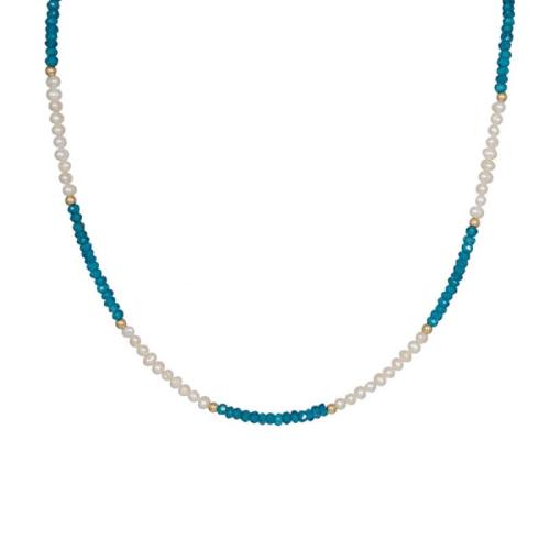 Χρυσό γυναικείο κολιέ Κ14 Salomite Blue and Pearls 042108 042108 Χρυσός 14 Καράτια