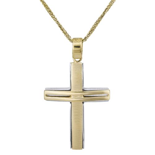 Βαπτιστικοί Σταυροί με Αλυσίδα Βαπτιστικός σταυρός για αγόρι Κ14 με αλυσίδα δίχρωμος 028544C 028544C Ανδρικό Χρυσός 14 Καράτια