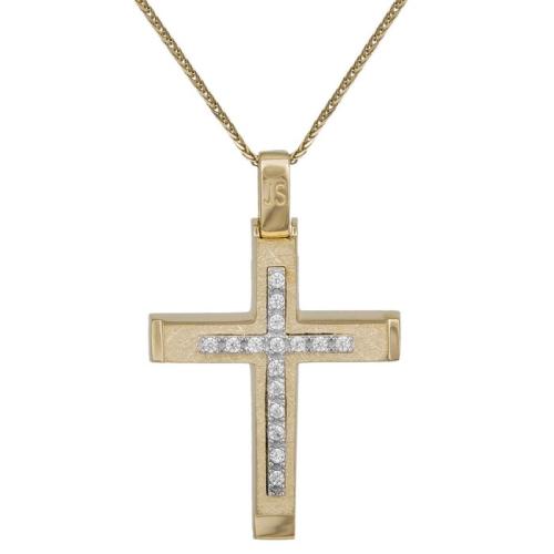 Βαπτιστικοί Σταυροί με Αλυσίδα Βαπτιστικός σταυρός με αλυσίδα και λευκά ζιργκόν Κ14 038281C 038281C Γυναικείο Χρυσός 14 Καράτια