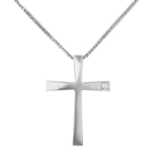 Βαπτιστικοί Σταυροί με Αλυσίδα Βαπτιστικός σταυρός με αλυσίδα και μπριγιάν Κ14 037754C 037754C Γυναικείο Χρυσός 14 Καράτια