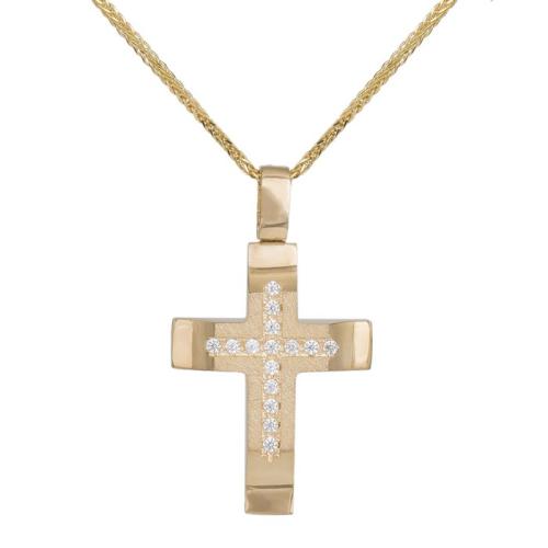 Βαπτιστικοί Σταυροί με Αλυσίδα Χρυσός σταυρός αρραβώνα σετ με αλυσίδα Κ14 038683C 038683C Γυναικείο Χρυσός 14 Καράτια