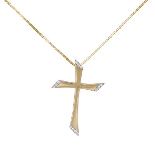 Βαπτιστικοί Σταυροί με Αλυσίδα Χρυσός σταυρός βάπτισης Κ18 με αλυσίδα και διαμάντια 038560C 038560C Γυναικείο Χρυσός 18 Καράτια