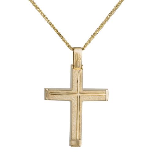 Βαπτιστικοί Σταυροί με Αλυσίδα Χρυσός σταυρός διπλής όψης με αλυσίδα Κ14 038695C 038695C Ανδρικό Χρυσός 14 Καράτια