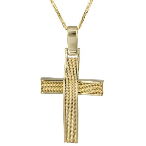 Βαπτιστικοί Σταυροί με Αλυσίδα Χρυσός συρματερός σταυρός 18Κ με καδένα 025606C 025606C Ανδρικό Χρυσός 18 Καράτια
