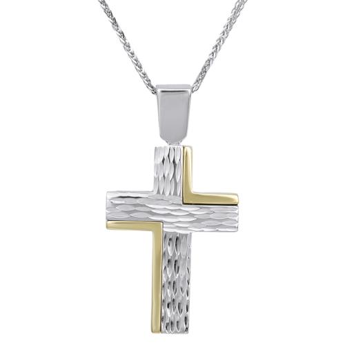 Βαπτιστικοί Σταυροί με Αλυσίδα Δίχρωμος σταυρός με αλυσίδα Κ14 σκαλιστός 029509C 029509C Ανδρικό Χρυσός 14 Καράτια