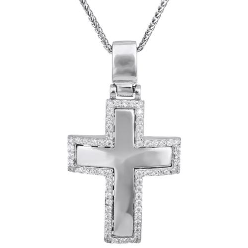 Βαπτιστικοί Σταυροί με Αλυσίδα Λευκόχρυσος σταυρός Κ14 με ζιργκόν πέτρες 029696C 029696C Γυναικείο Χρυσός 14 Καράτια