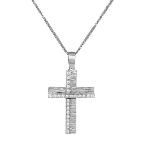 Βαπτιστικοί Σταυροί με Αλυσίδα Λευκόχρυσος σταυρός με καδένα Κ14 C002571 002571C Γυναικείο Χρυσός 14 Καράτια
