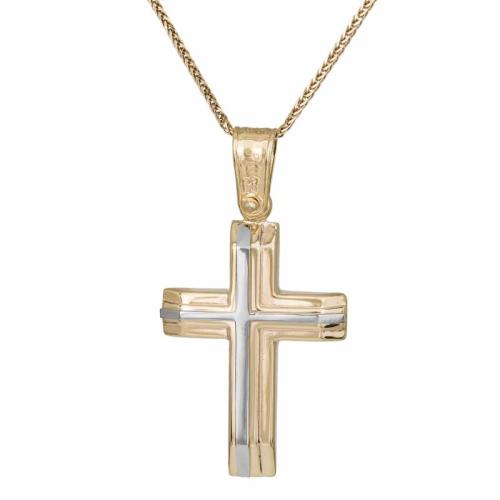 Βαπτιστικοί Σταυροί με Αλυσίδα Σταυρός αρραβώνα με αλυσίδα σε διχρωμία Κ14 033345C 033345C Ανδρικό Χρυσός 14 Καράτια