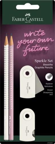 Faber Castell Μολύβια Grip Sparkle II Coconut/Ροζέ & Mini Sleeve Γόμα & Ξύστρα (12310286)