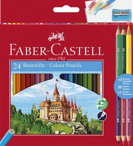 Faber Castell Ξυλομπογιές Κάστρο 24Τμχ+3Τμχ+Ξύστρα (12310815)