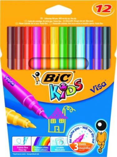 Bic Μαρκαδόροι Ζωγραφικής Kids Visa Fine - 12Τμχ (888695)