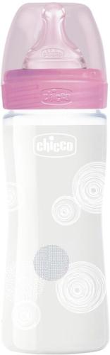 Chicco Μπιμπερό Γυάλινο Well Being Ροζ 240ml Θηλή Σιλικόνης 0M+ (A50-28721-10)