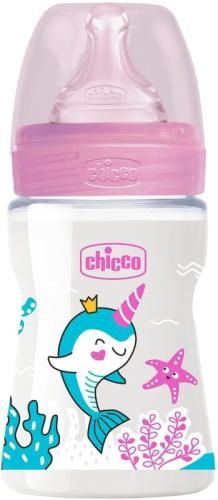 Chicco Μπιμπερό Πλαστικό Well Being Ροζ 150ml Θηλή Σιλικόνης 0M+ (A60-28611-10)