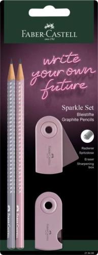 Faber Castell Μολύβια Grip Sparkle II Γκρι/Ροζέ & Mini Sleeve Γόμα & Ξύστρα (12310285)
