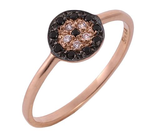 Δαχτυλίδι Ματάκι με Μαύρα & Λευκά Ζιργκόν Ροζ Χρυσός Κ9 - 16056