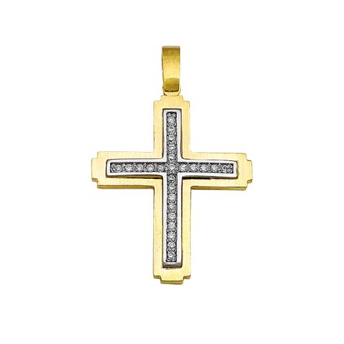 Σταυρός με Ζιργκόν Διπλής 'Οψης Χρυσός και Λευκόχρυσος Κ14 - 130