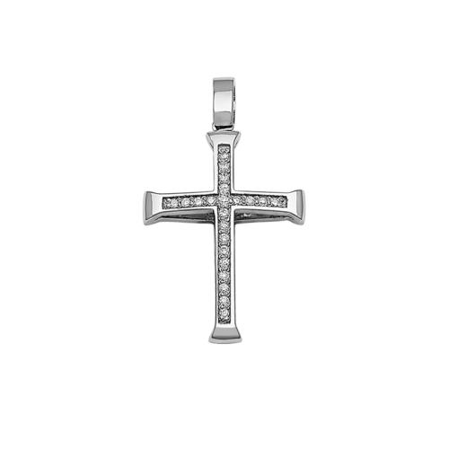 Σταυρός με Ζιργκόν Διπλής 'Οψης Λευκόχρυσος Κ14 - 13083