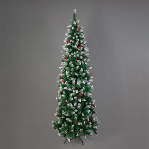 Χριστουγεννιάτικο Δέντρο Slim Χιονισμένο 210εκ. / 700 Κλαδιά Με Μεταλλική Βάση Eurolamp 600-30621