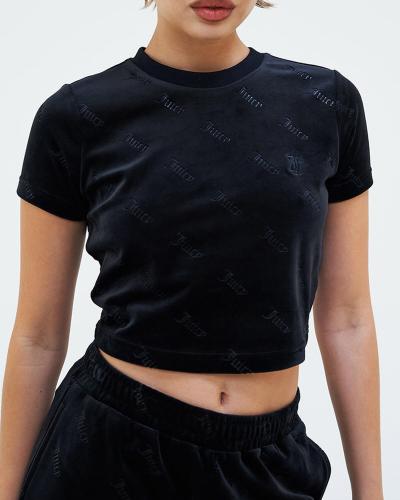 Γυναικεία Κοντομάνικη Μπλούζα Juicy Couture - Kailey Velour Aop Debossed Crop