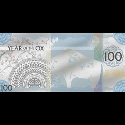 Ασημένιο Χαρτονόμισμα, Έτος ΒΟΔΙΟΥ, Μογγολία, 2021, 100 Togrog, Ασήμι .999, 5 γρ