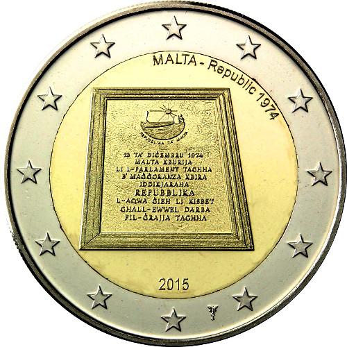 2 Ευρώ, Αναμνηστικό, Μάλτα, Ανακήρυξη της Δημοκρατίας το 1974, 2015