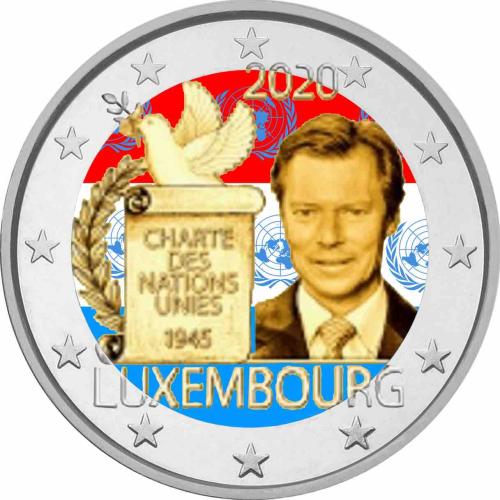 2 Ευρώ, Έγχρωμο, 75 Χρόνια από την Υπογραφή του Χάρτη του Ο.Η.Ε., Λουξεμβούργο, 2020